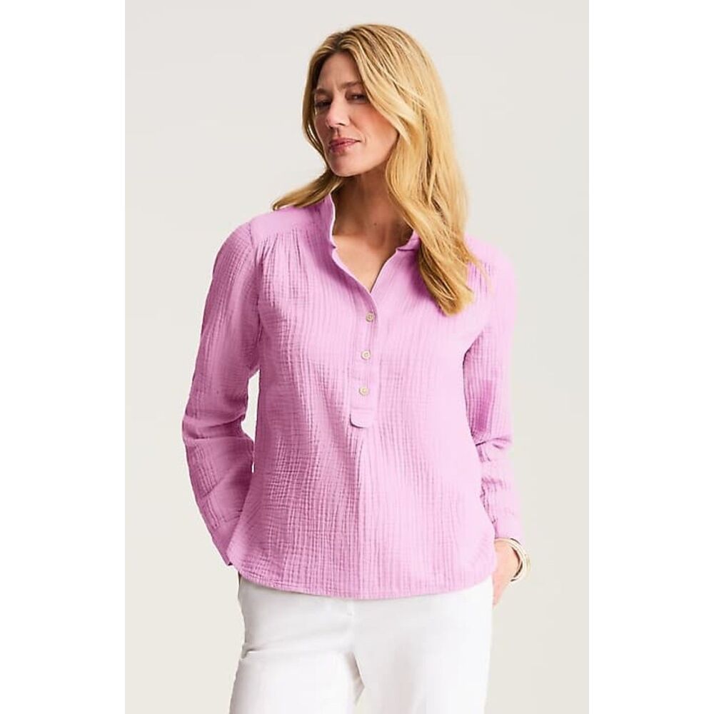 $89 J.Jill Pink Gauze Cotton Popover Henley Tunic Top Size XL
